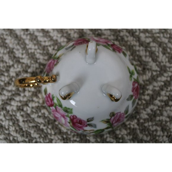 Shafford Lusterware Three Footed Rose w/Gold Trim Tea Cup & Saucer - Picture 6 of 9